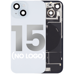 Back Glass With Steel Plate With Wireless NFC Charging MagSafe Magnet & Flashlight Flex Compatible For iPhone 15 (No Logo) (Blue)